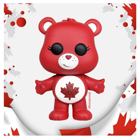 Canada Care Bear Custom Funko Pop, Handmade with recycled Fully decorated box; Arms Out Pose
