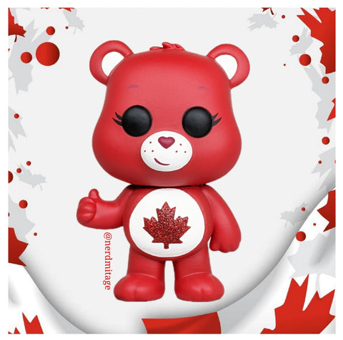 Canada Care Bear Custom Funko Pop, Handmade with recycled Fully decorated box; Thumbs Up Pose