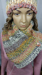 Handmade Dragonfly Button Hat and Cowl Scarf Set in Autumn Forrest, with Czech Glass Button and Faux Fur Pom