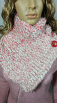 Handmade Dragonfly Button Cowl Scarf in Strawberry Sundae