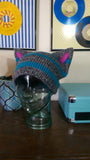 Cheshire Cat Inspired Hat, The Cheshie in Burtonesque Tabby Grey and Blue